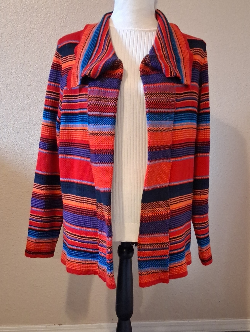 Rock&Roll Cowbgirl Striped Open-Front Women's Sweater Cardigan Red Multicolor L